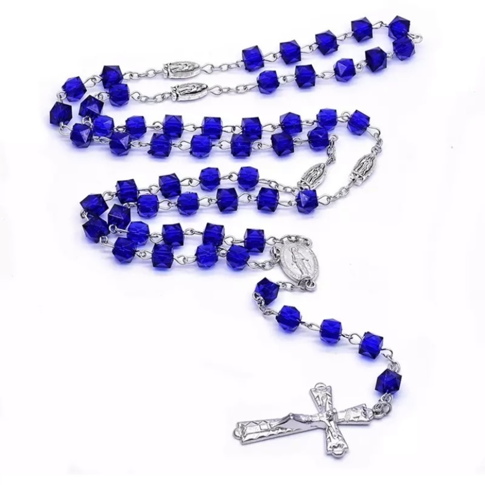 Blue Acrylic Squared Beaded Rosary